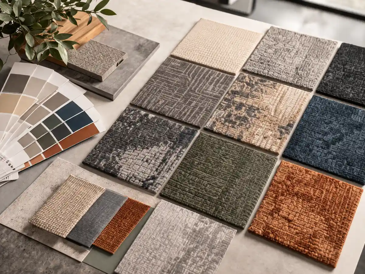 Colores, patrones y texturas de alfombra modular