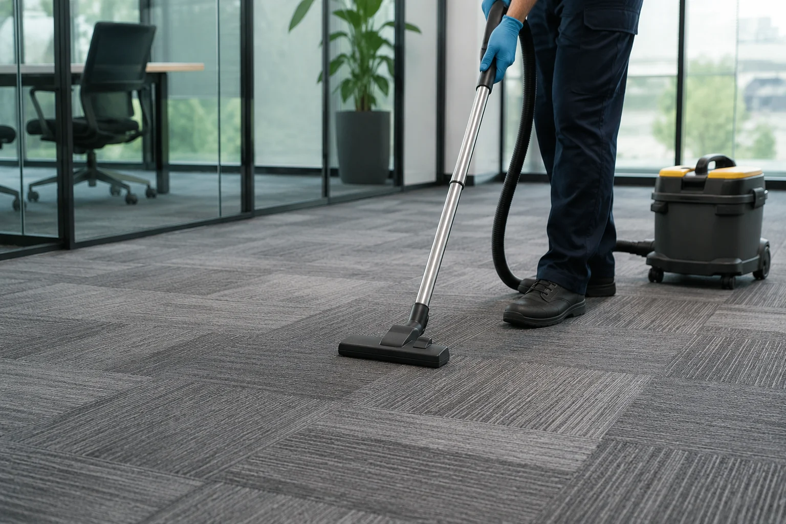 Limpieza de alfombras modulares en una oficina