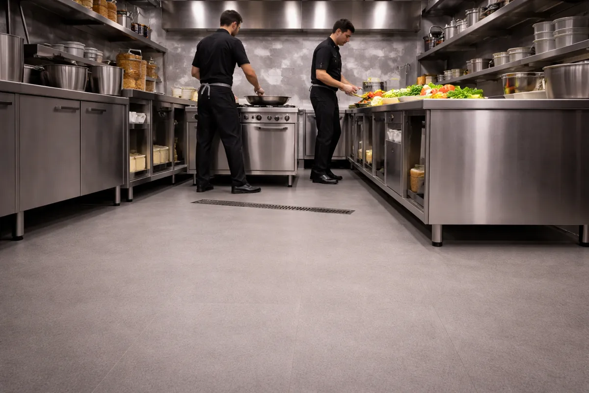 Piso vinílico en la cocina de un restaurante
