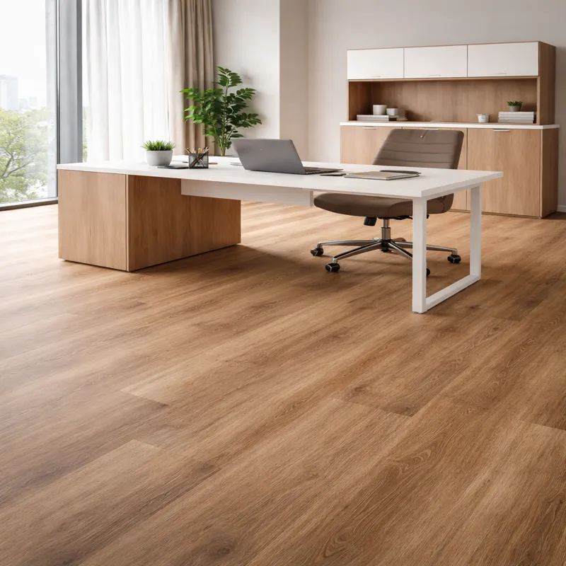 Piso vinílico en listón LVT instalado en una oficina