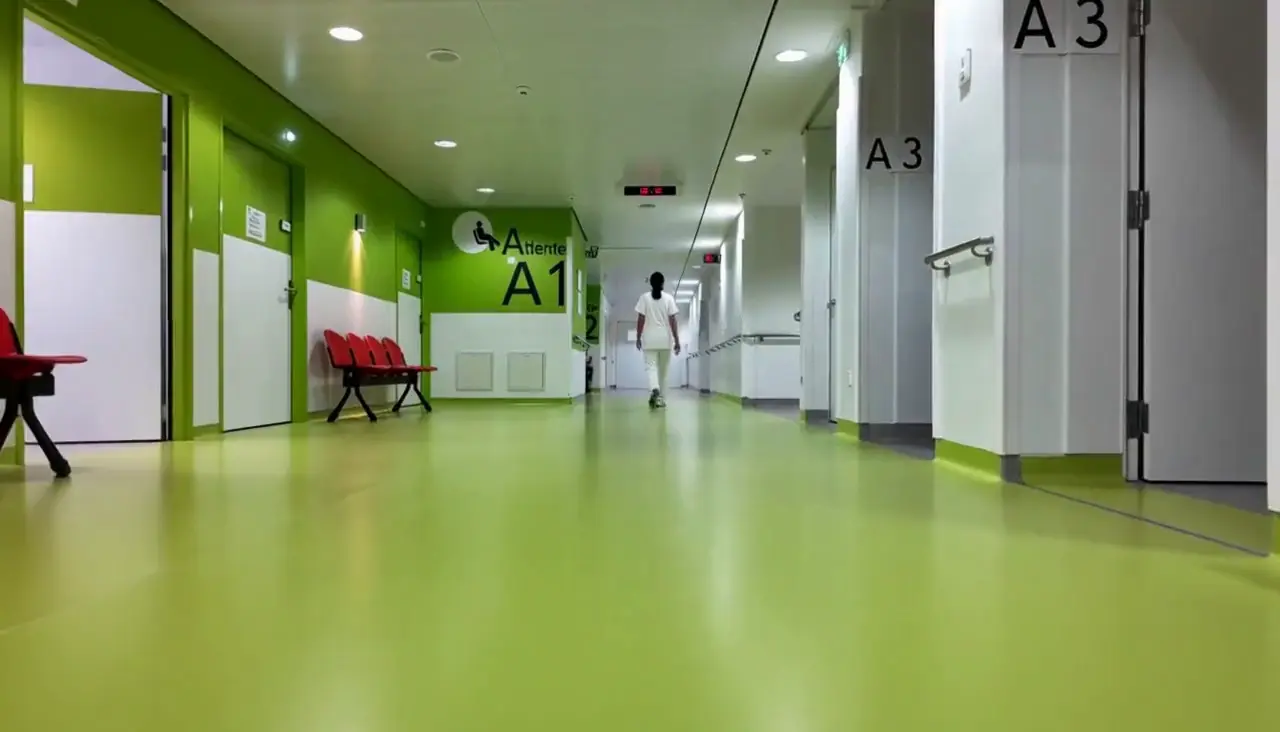 Piso vinílico en rollo en pasillo hospitalario